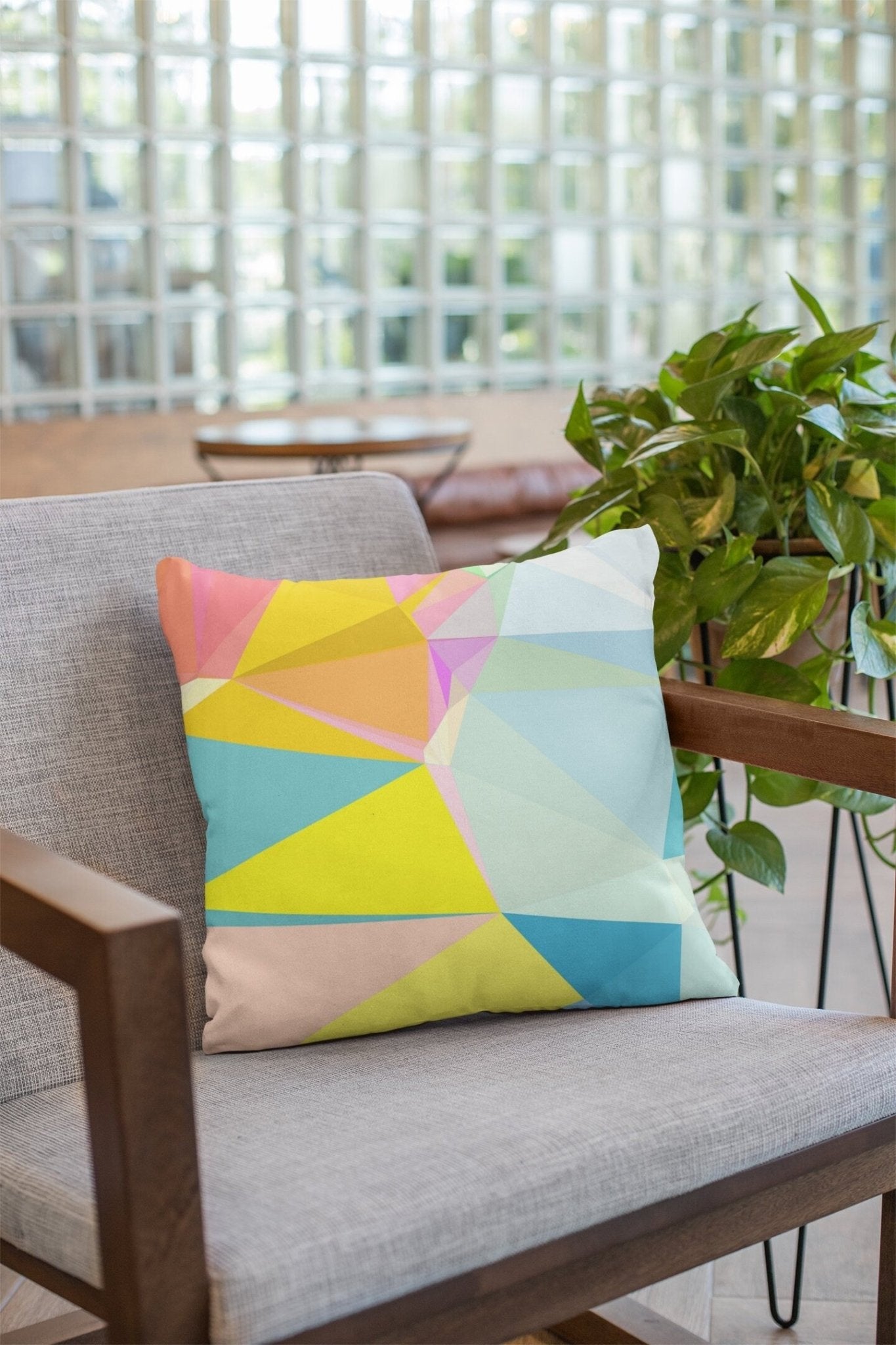 Geometric Throw Pillow Cover - Yellow and Blue