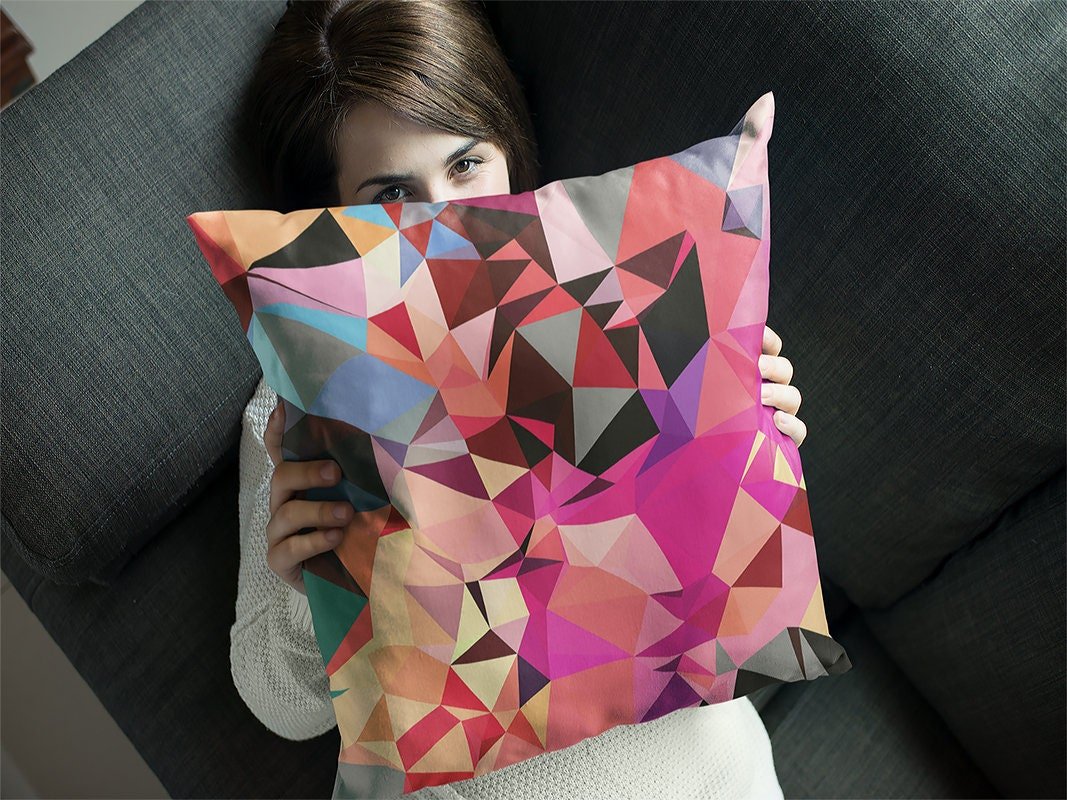 Pink Geometric Cushion Cover