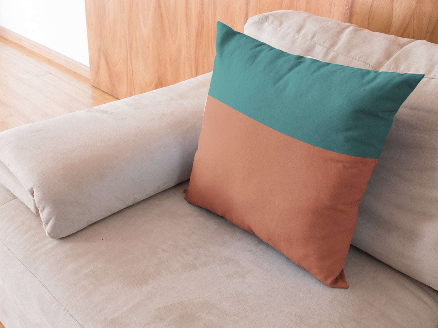Teal Blue and Terracotta Pillow Cover