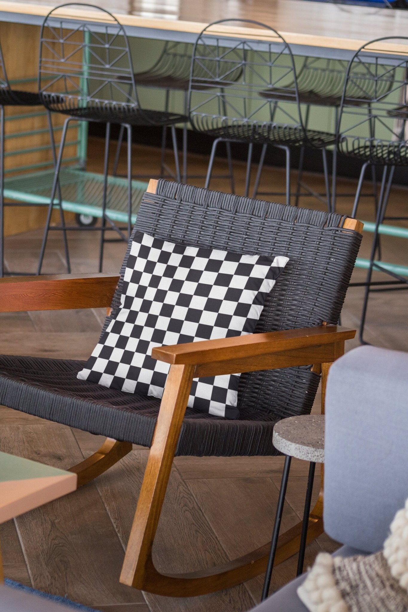 Black and White Checked Outdoor Pillow