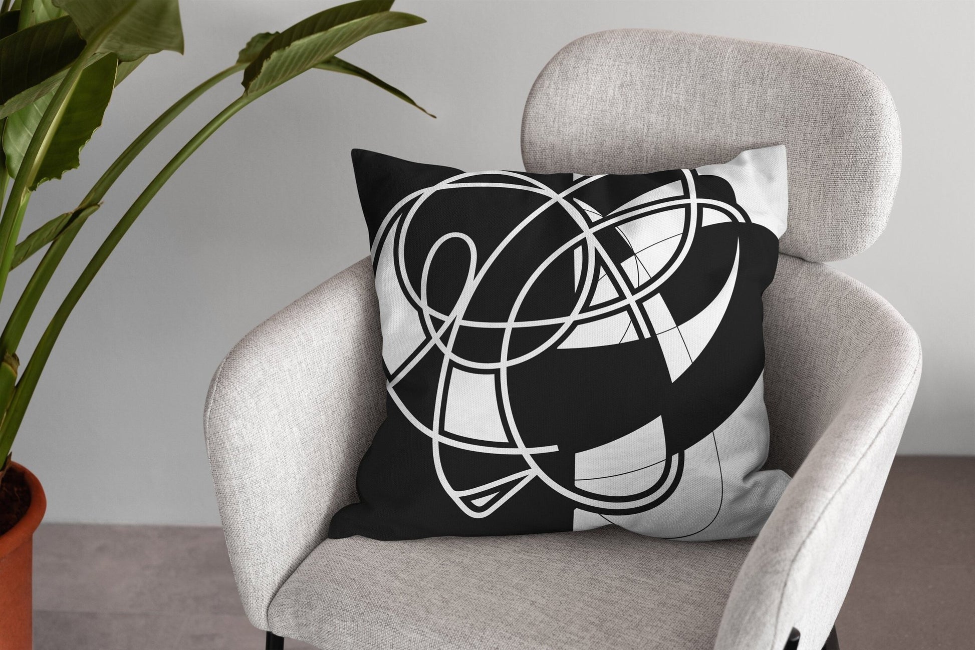 Mid Century Modern Black and White Pillow
