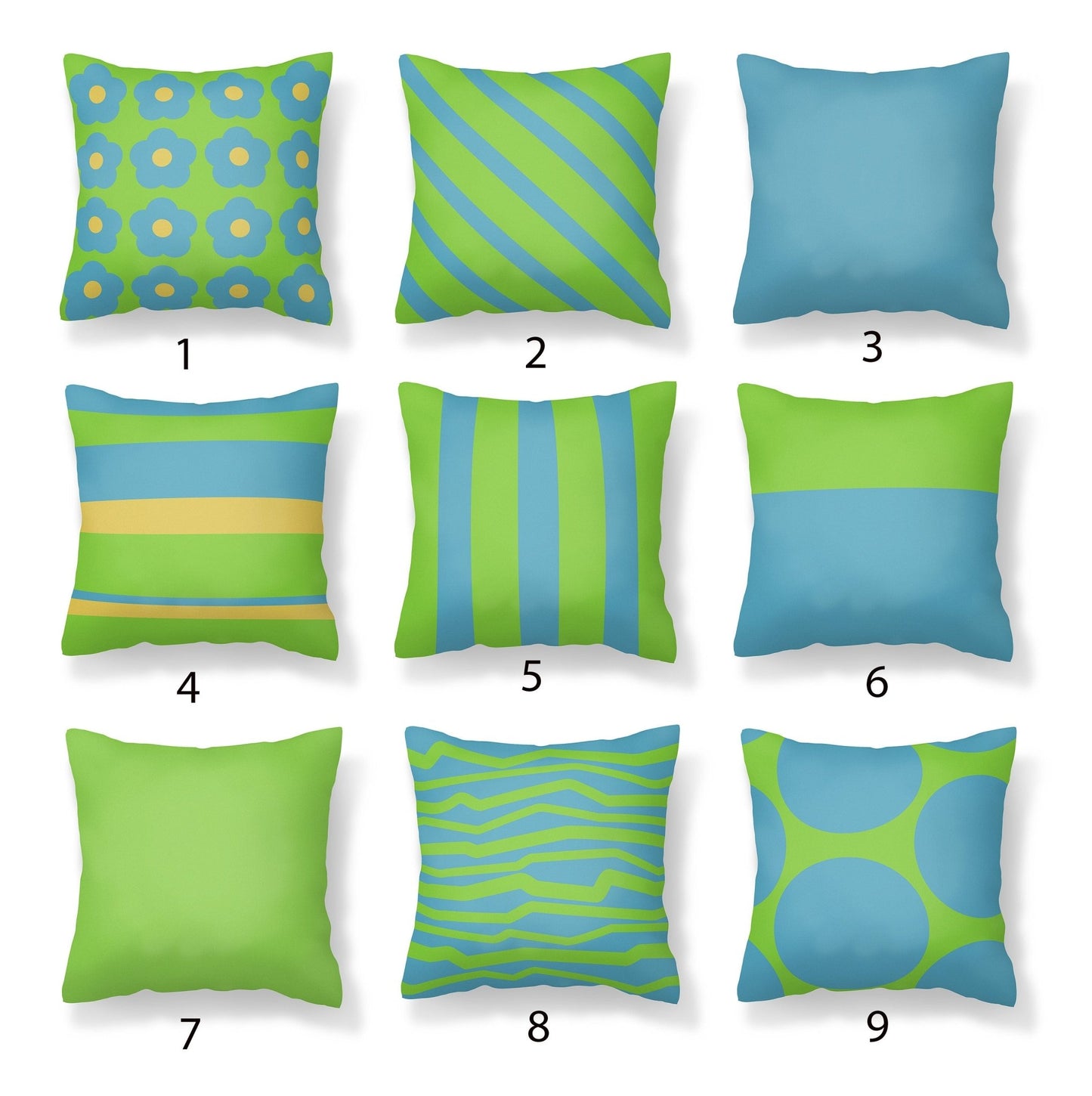 Blue and Green Striped Outdoor Pillows - Mix and Match - Throw Pillows
