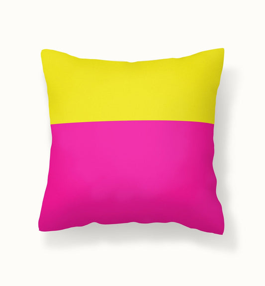 Bright Pink Pillow Cover with Yellow Color Block - Throw Pillows