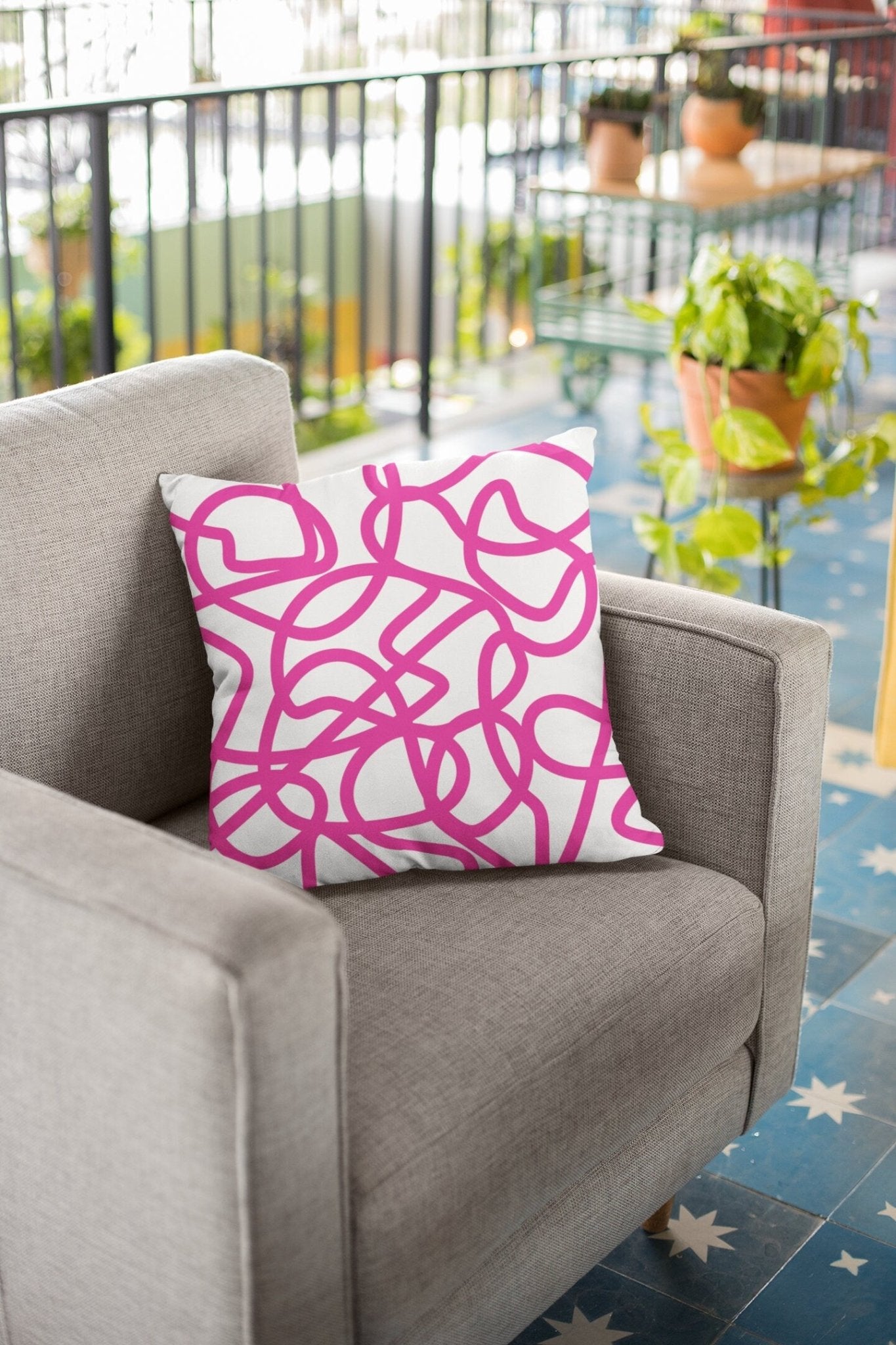 Bright Pink Pillow in Abstract Print