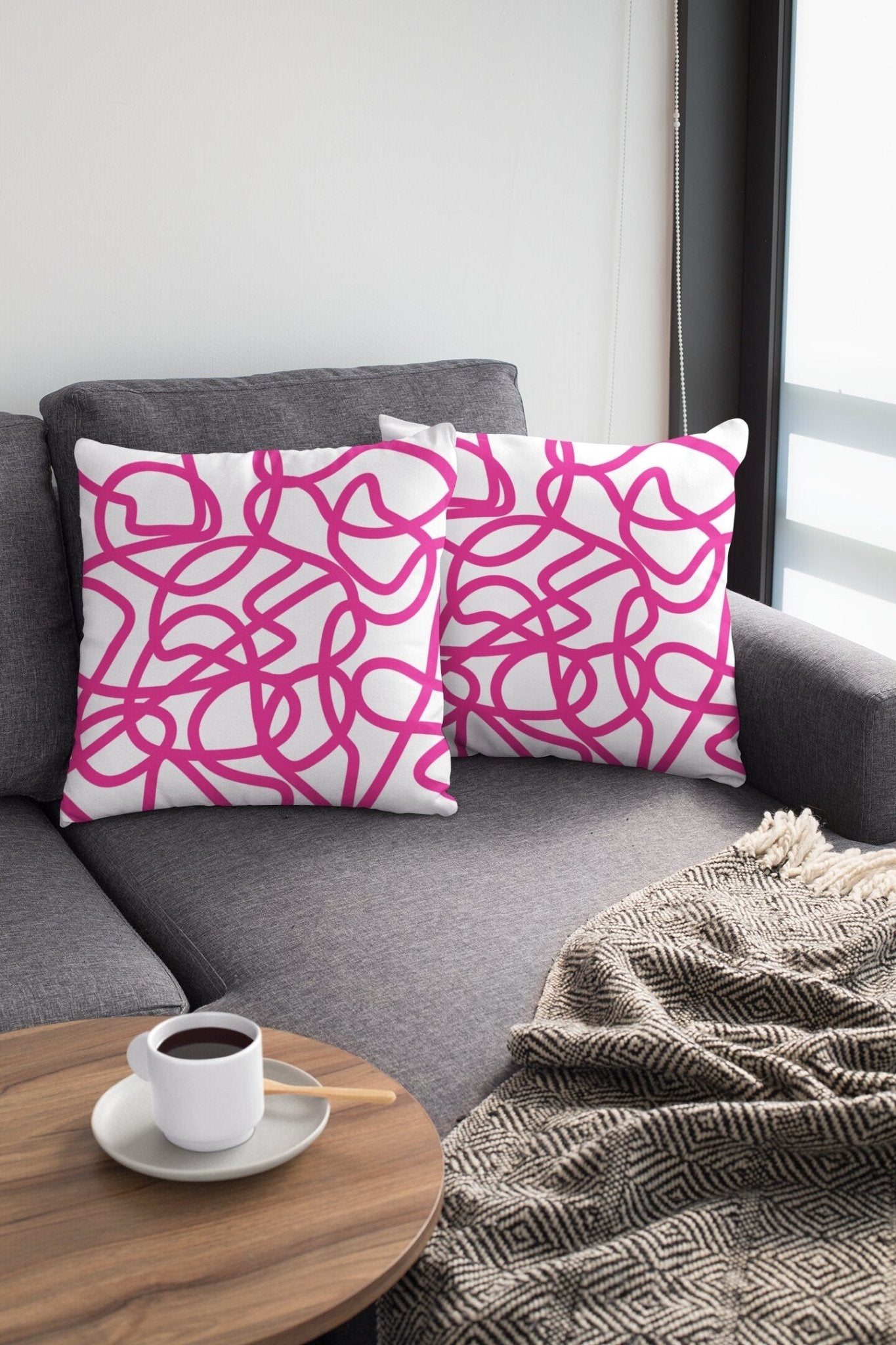 Bright Pink Pillow in Abstract Print