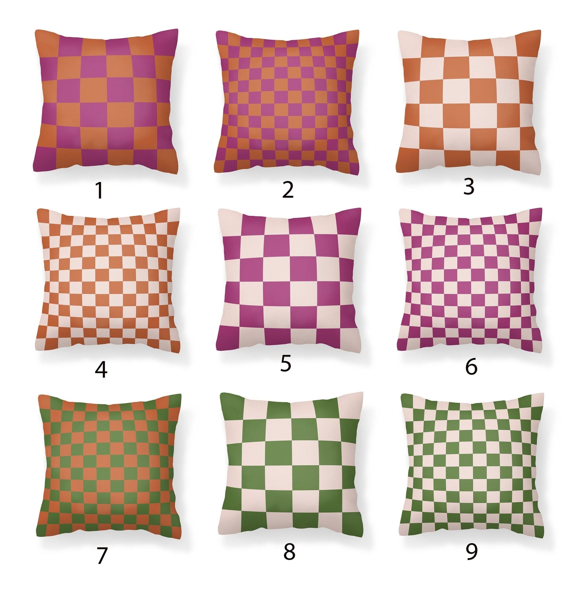 Checkerboard Pillow Case - Red, Orange, Green, Dogwood - Throw Pillows