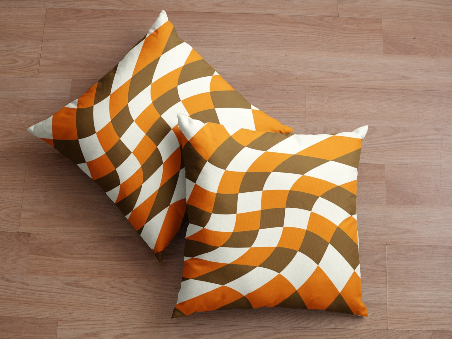 Checkered Pillow Case - Wavy Orange and Brown
