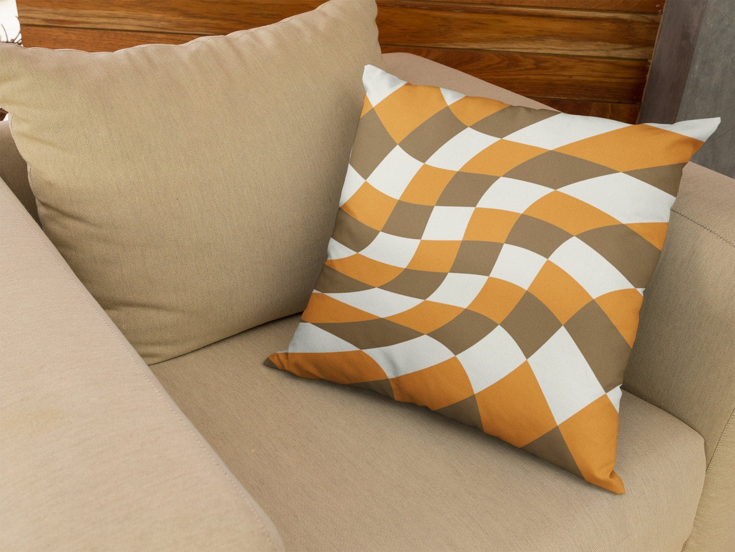 Checkered Pillow Case - Wavy Orange and Brown
