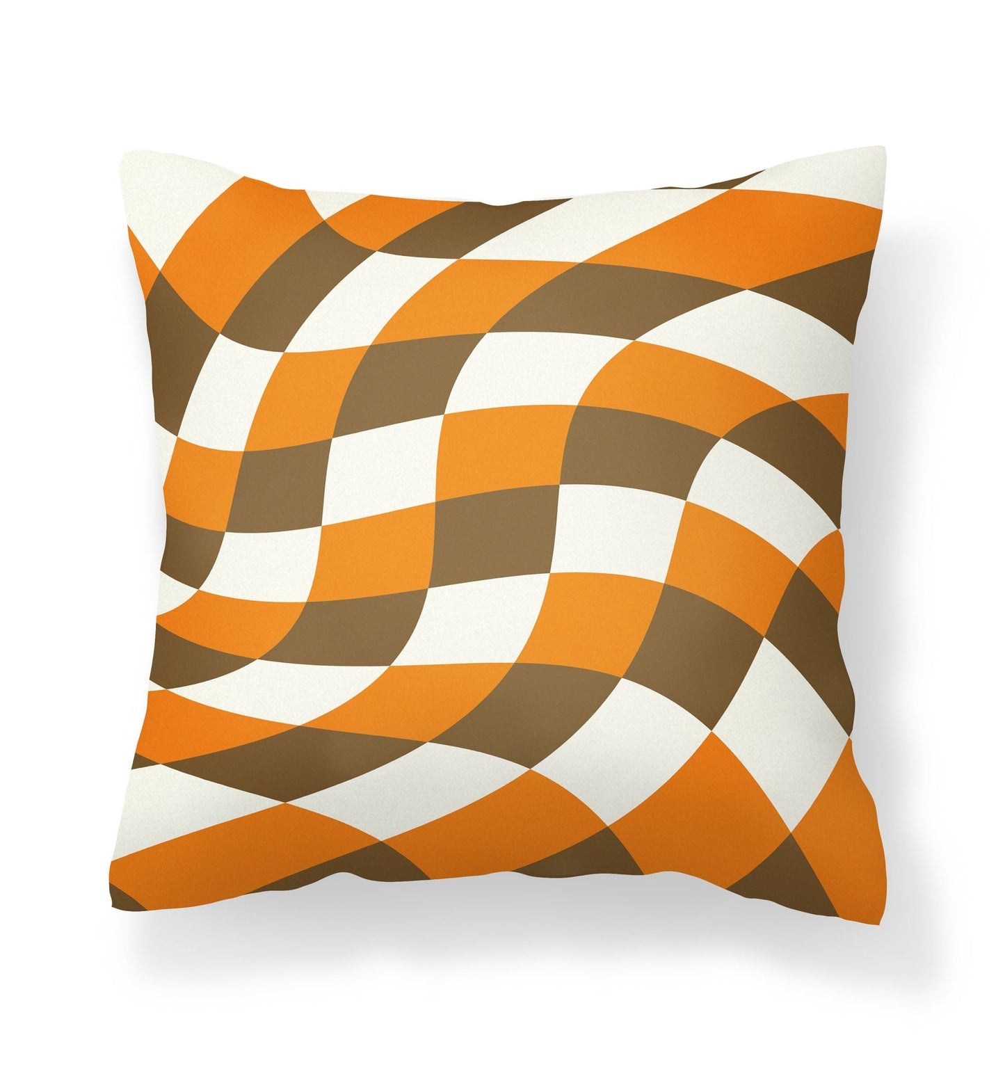 Checkered Pillow Case - Wavy Orange and Brown - Throw Pillows