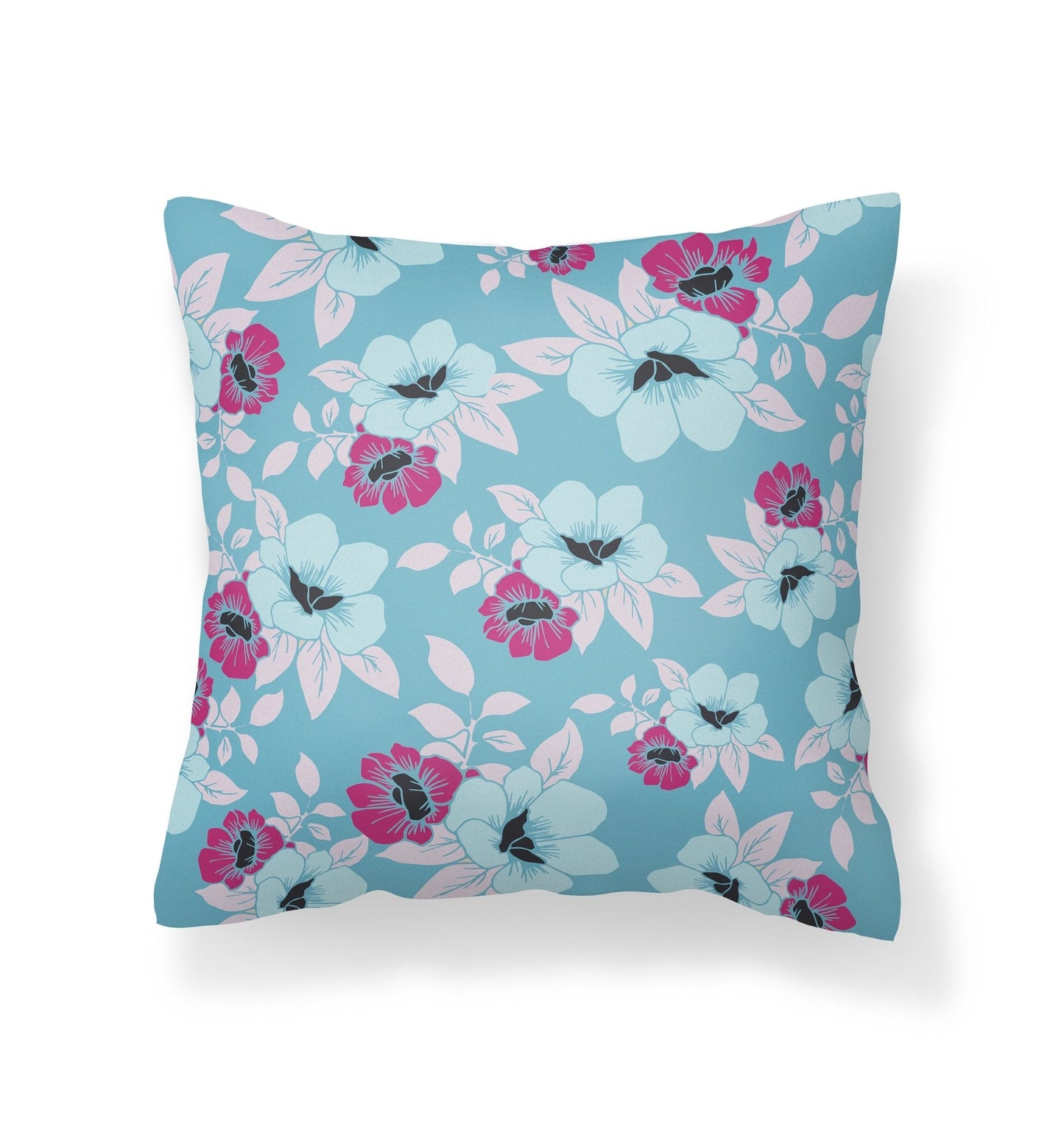 Floral Outdoor Pillow - Blue and Pink - Throw Pillows