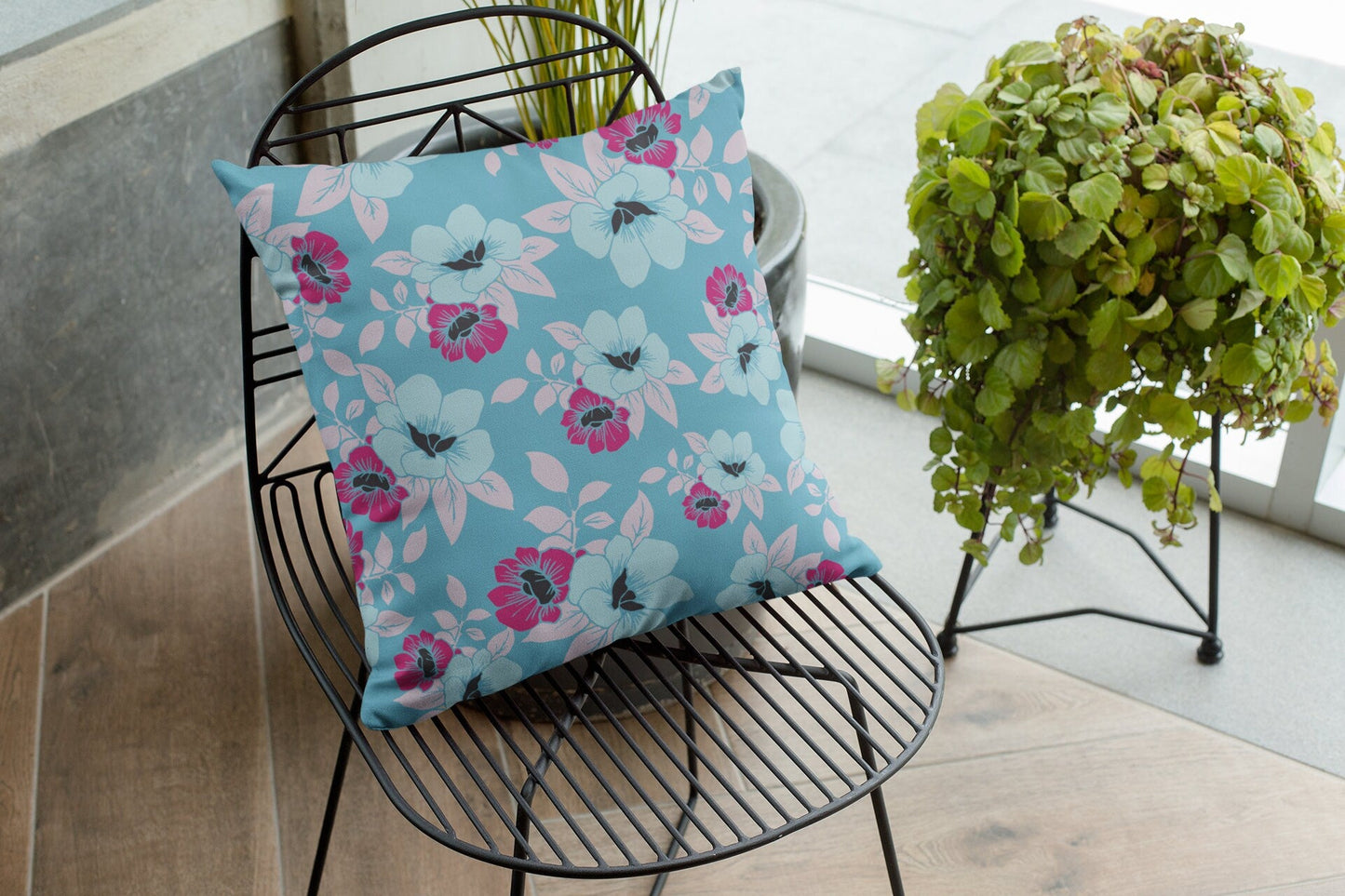 Outdoor Pillows Blue Floral