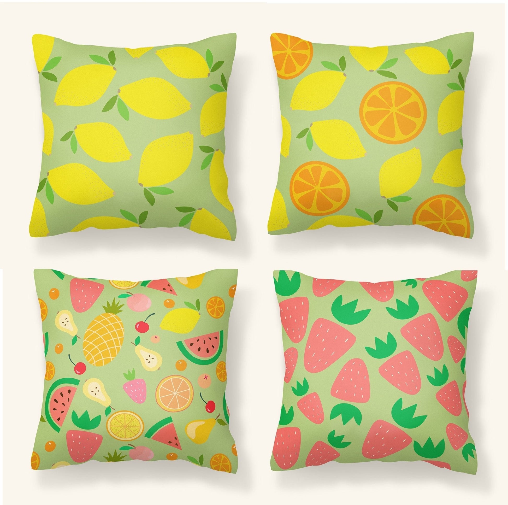 Fruit Pillows - Outdoor, Waterproof Lemon, Orange and Strawberry - Throw Pillows
