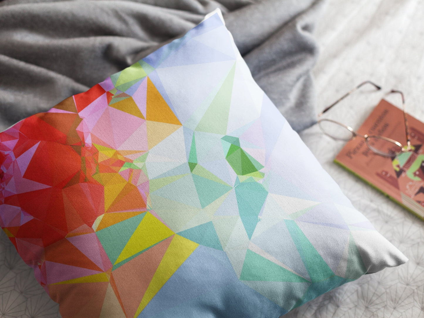 Geometric Pillow Cover - Light Blue, Orange and Pink