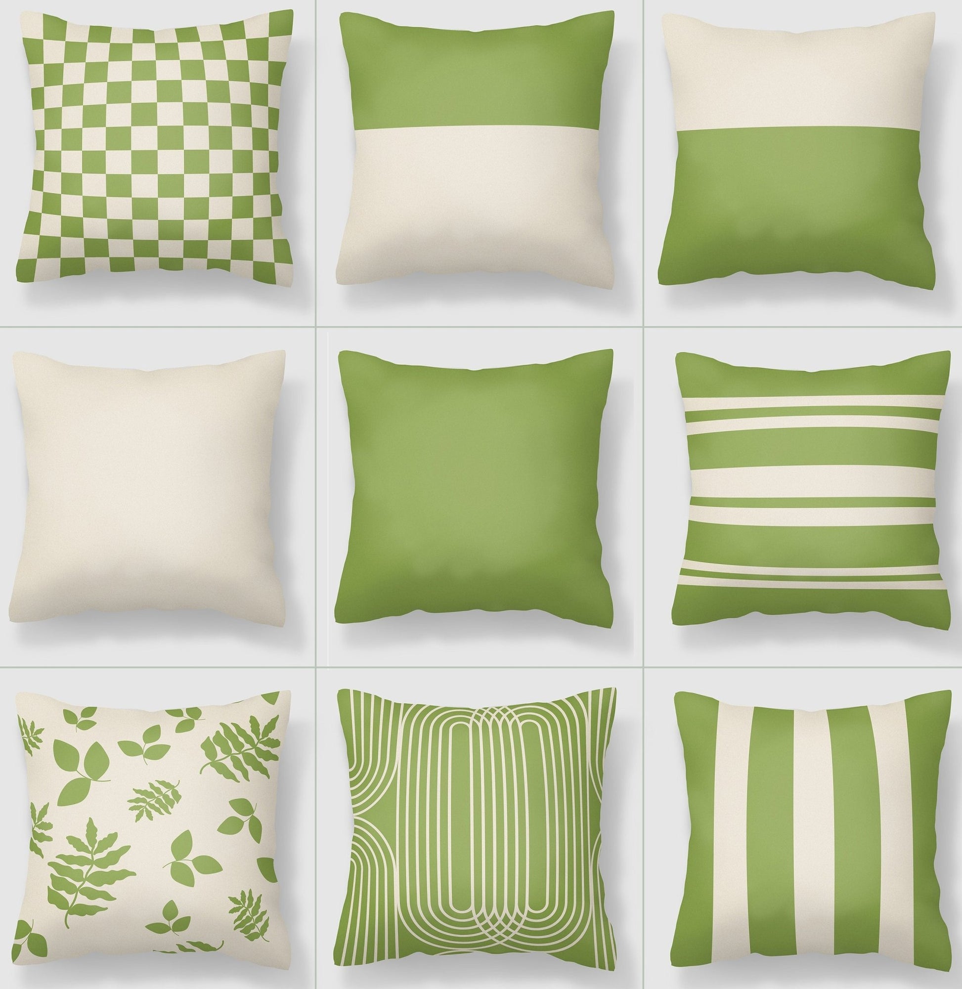Green Pillow Covers - Green and Cream Mix and Match - Throw Pillows
