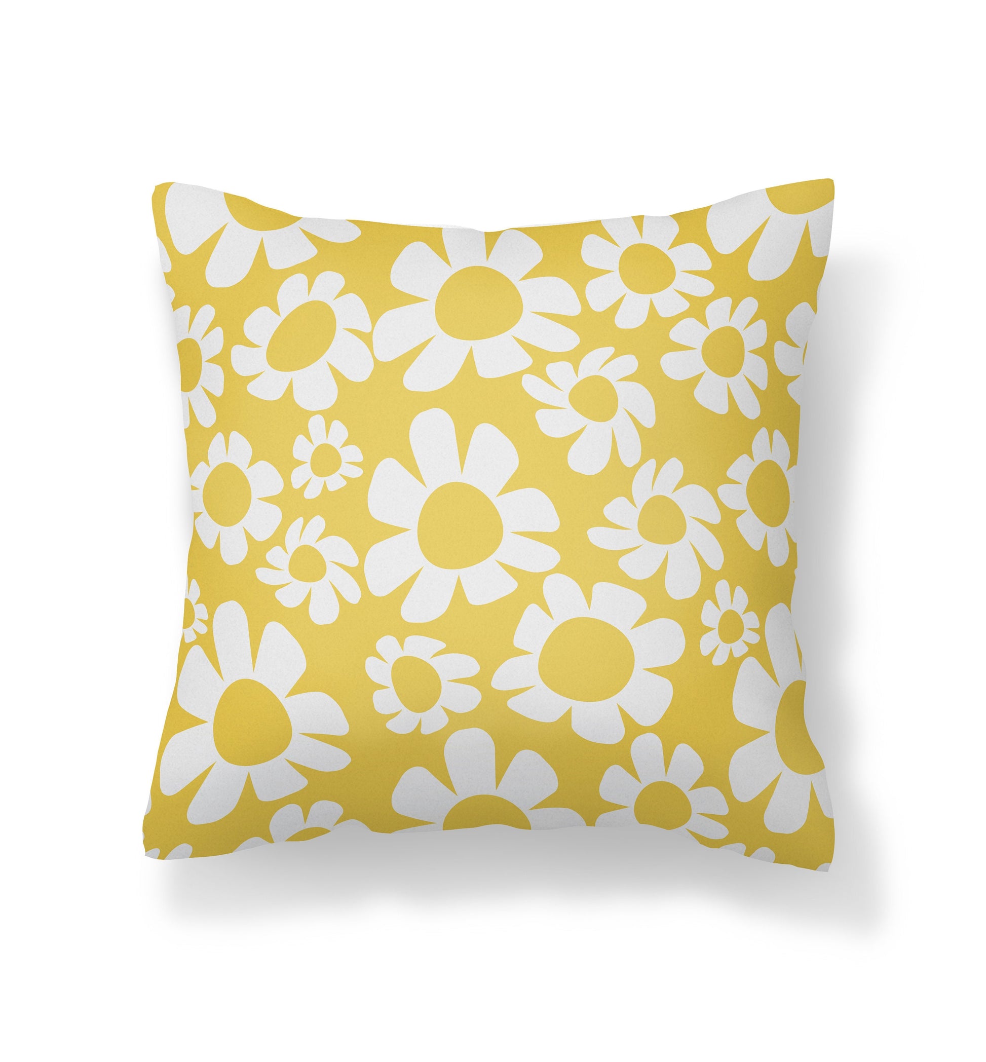 Outdoor Floral Pillow - Yellow and White Retro Daisies Pillow