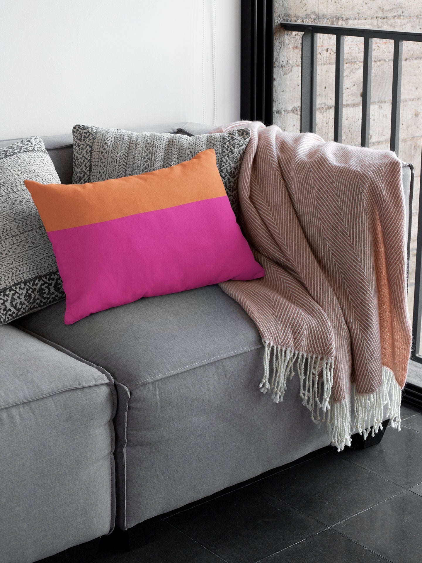 Outdoor Lumbar Pillow, Pink and Orange Color Blocking