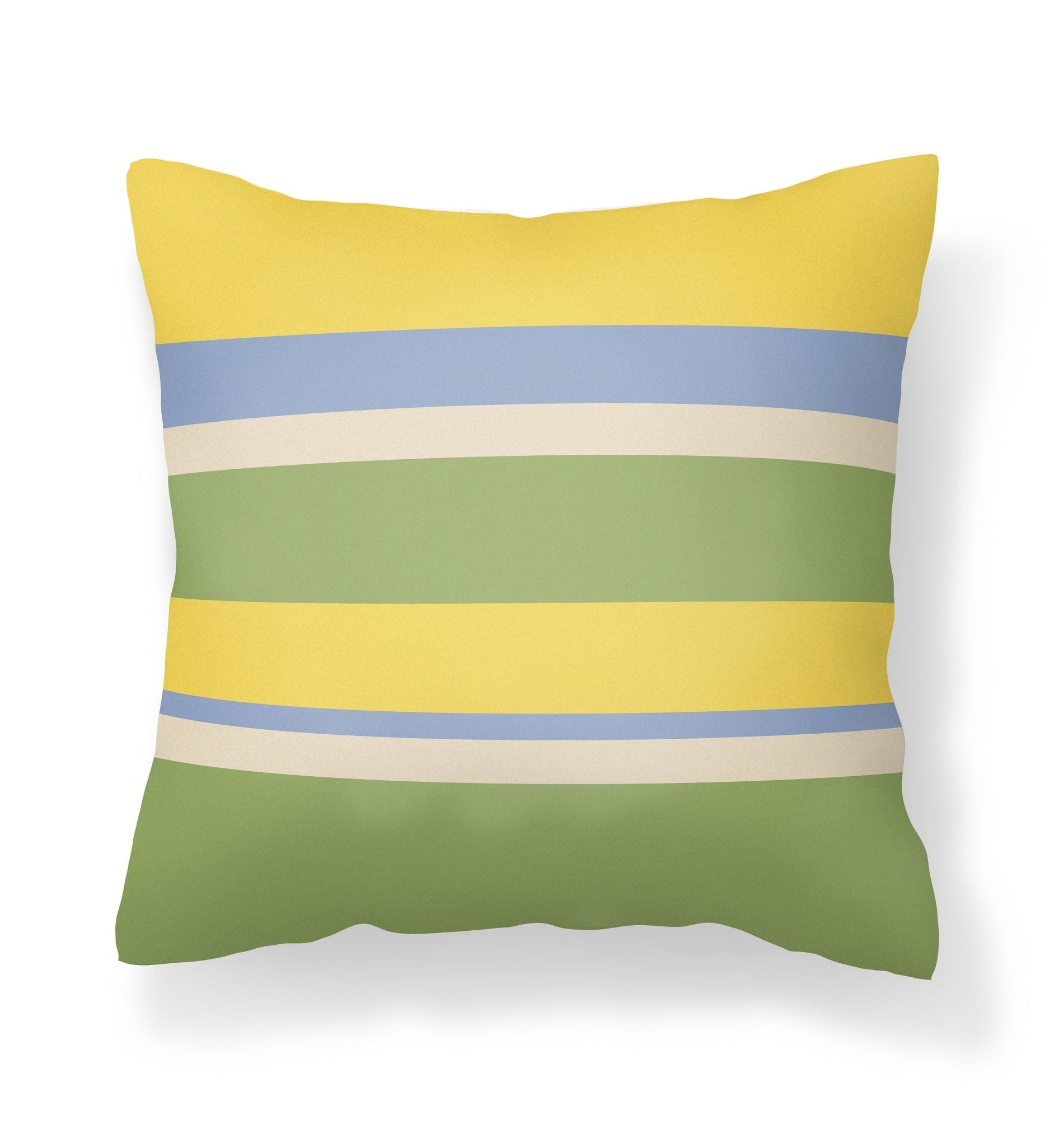 Outdoor Pillow - Green, Yellow and Blue Striped - Throw Pillows
