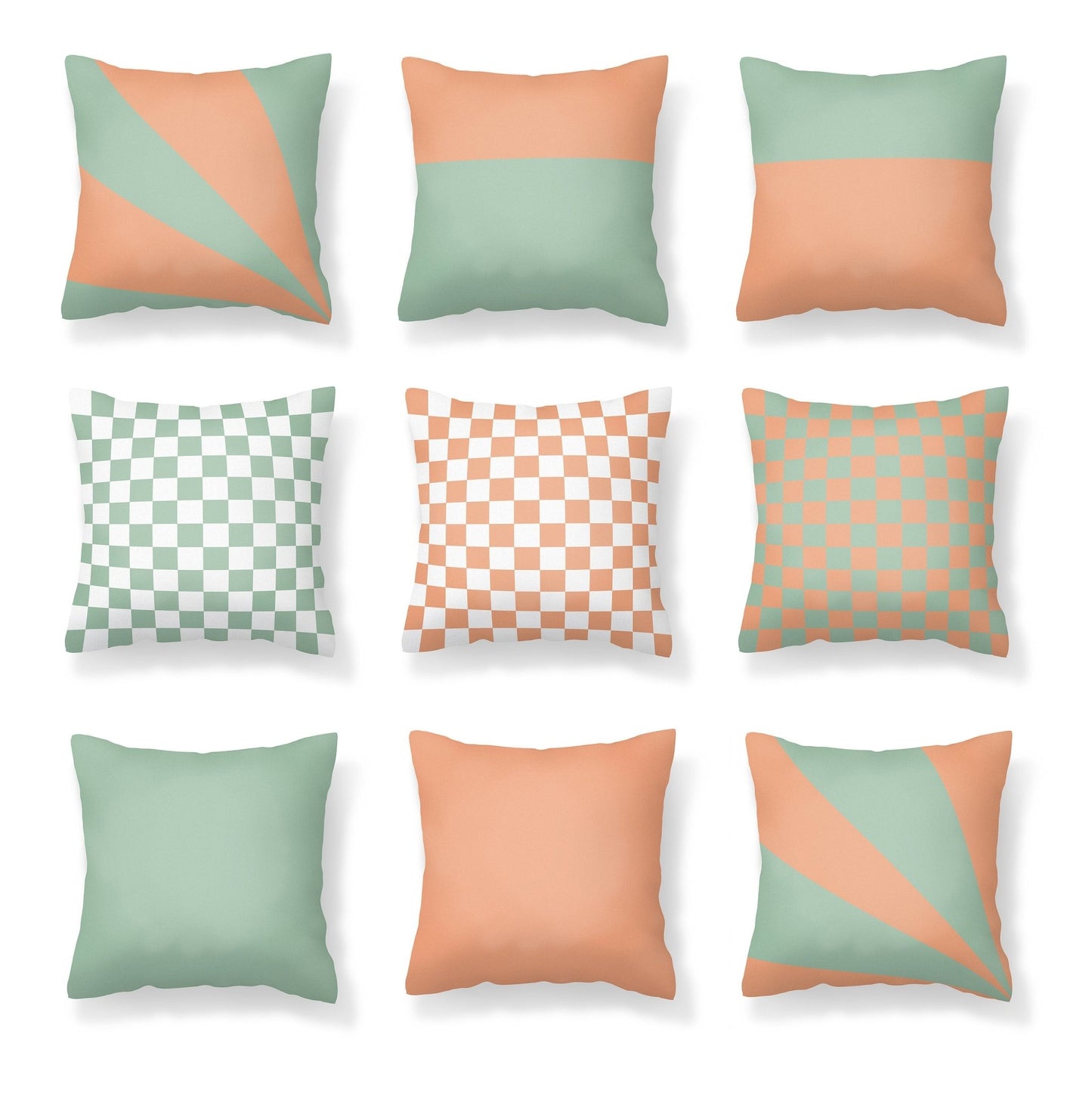 Peach Pillow Covers - Mint Green and Peach Mix and Match Pillow Cases - Throw Pillows