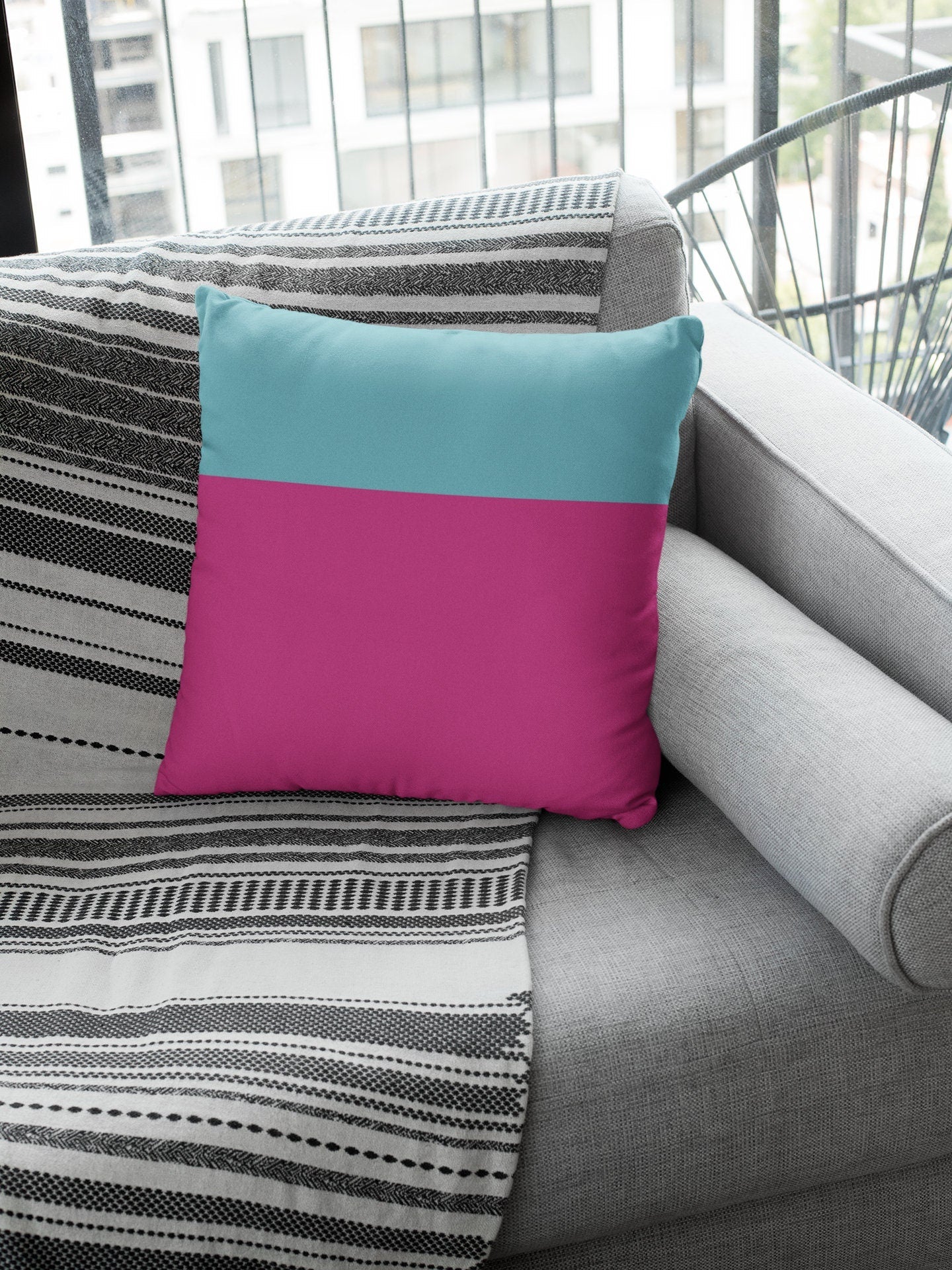 Pink and Blue Pillow Cover