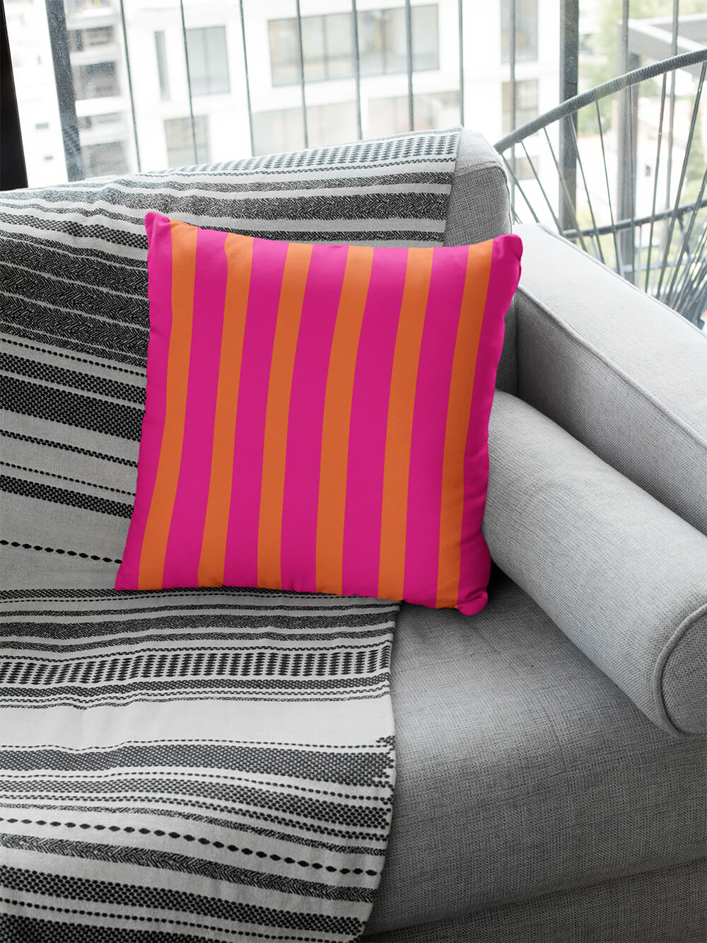 Pink and Orange Pillow Cover