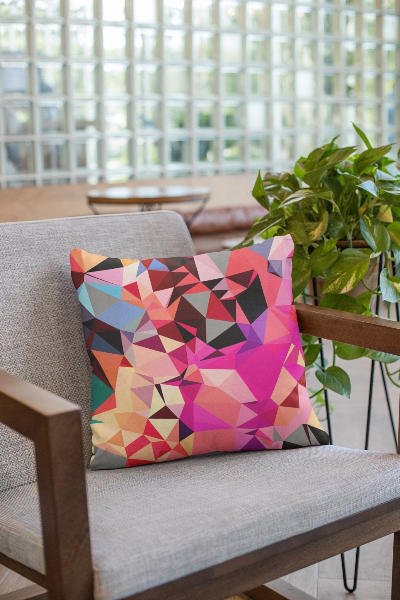 Pink Geometric Cushion Cover