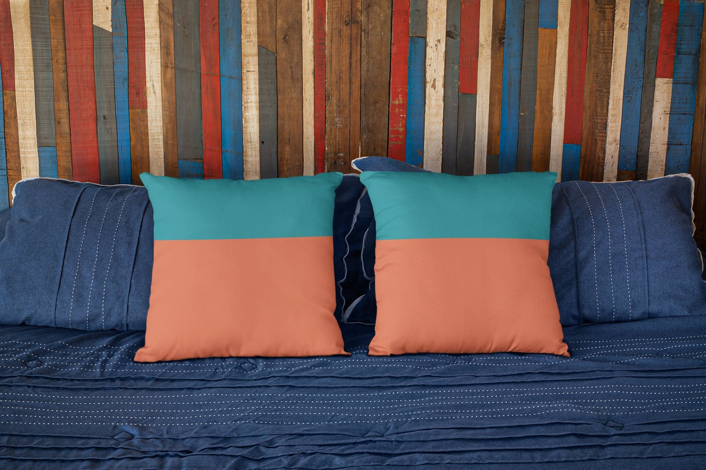 Teal Blue and Terracotta Pillow Cover