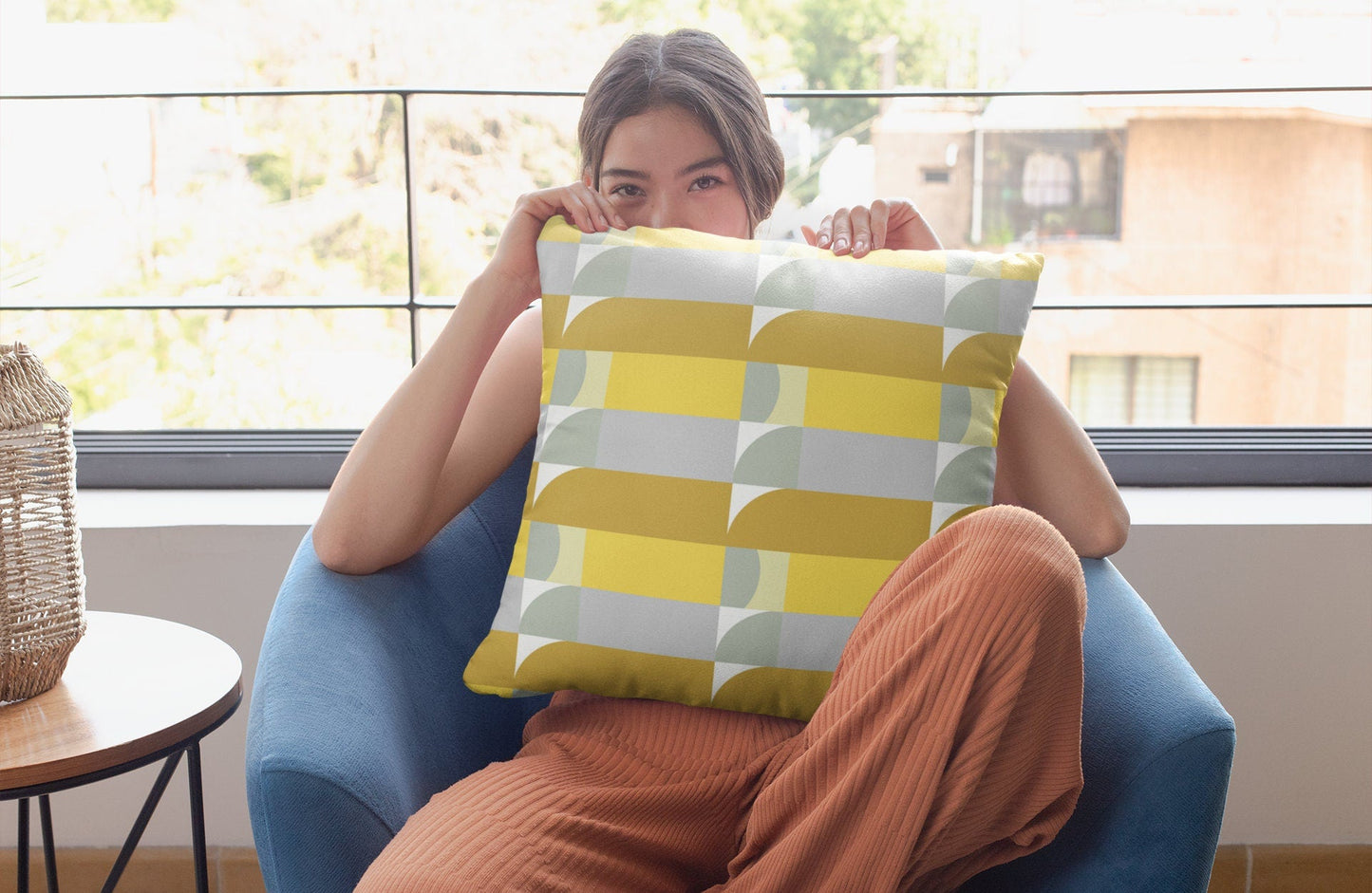 Yellow and Grey Outdoor Pillow