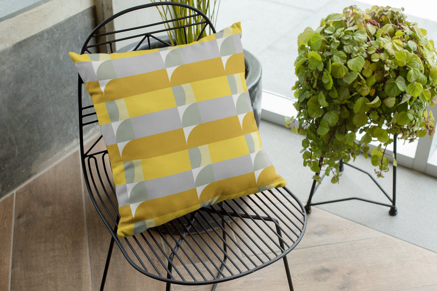 Yellow and Grey Outdoor Pillow